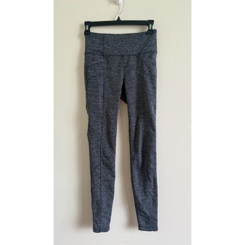 Athleta XS Gray Herringbone Leggings High Rise Yoga Workout Pants Pockets